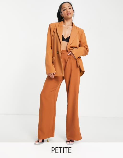 NaaNaa Petite - Broek met rechte pijpen en hoge taille in camel