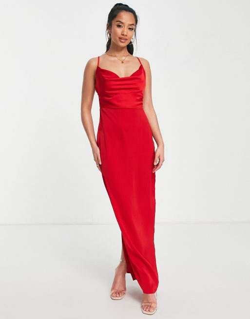 Red Cowl Neck Satin Midi Dress - Pure Fashion Clothing Ltd t/a NaaNaa  Wholesale