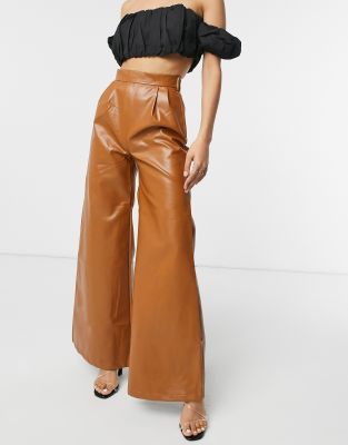 petite wide leg leather trousers