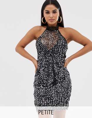 NaaNaa Petite High Neck Sequin Mini Dress-Multi