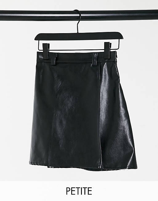 NaaNaa Petite high waisted faux leather skirt in black