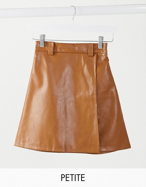 NaaNaa Petite high waisted faux leather skirt in tan
