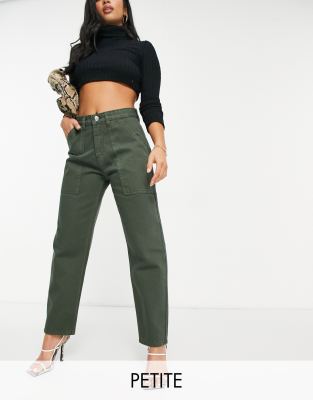 NaaNaa Petite high waisted mom jeans in khaki-Green