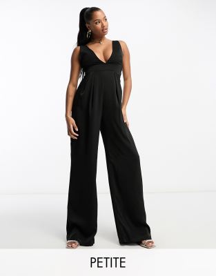 NaaNaa Petite - Jumpsuit aus Satin in Schwarz-Black