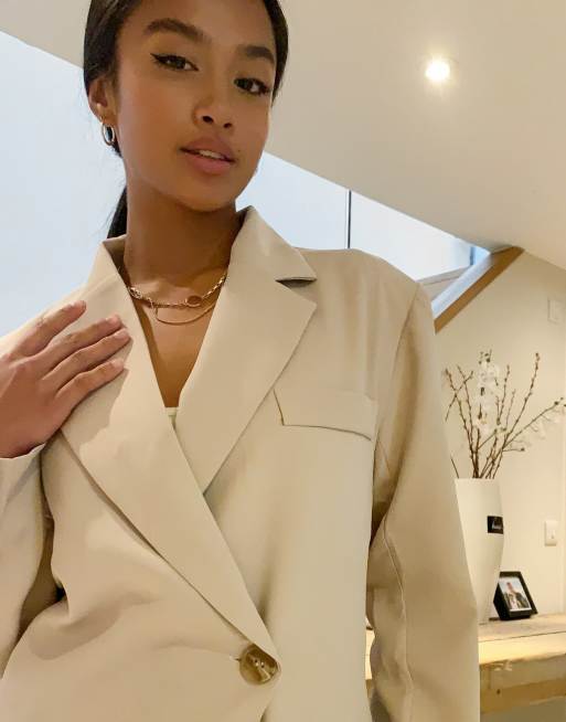 NaaNaa Petite oversized dad blazer in beige ASOS