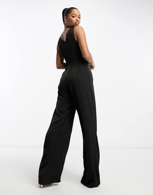 NaaNaa Petite satin jumpsuit in black