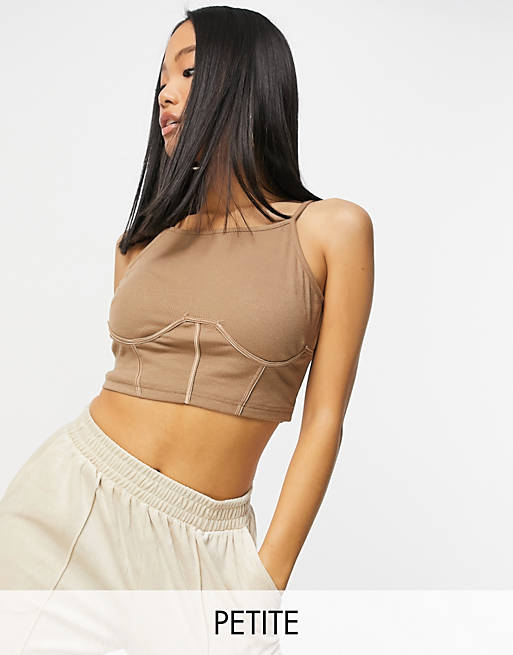NaaNaa Petite strappy crop top co-ord in stone
