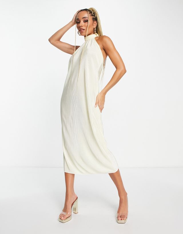 NaaNaa plisse backless midi dress in cream