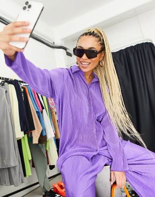NaaNaa plisse shirt co-ord in purple - ASOS Price Checker