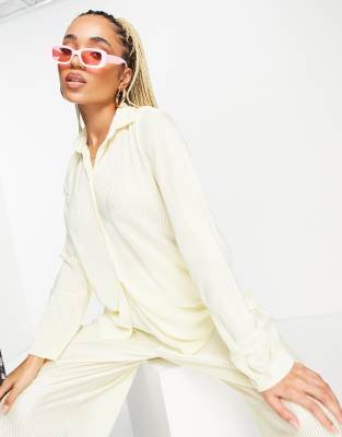NaaNaa plisse shirt in cream (part of a set)