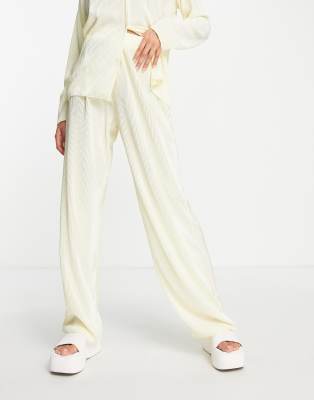 NaaNaa NaaNaa plisse trouser co-ord in cream-White