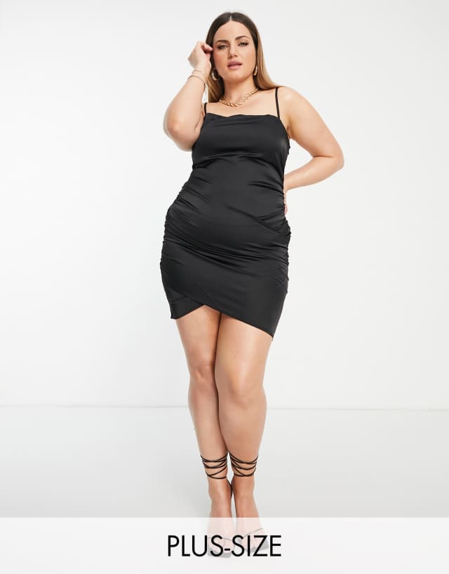 NaaNaa Plus crossover satin mini dress in black