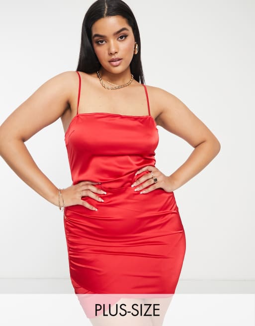 NaaNaa Plus crossover satin mini dress in red | ASOS