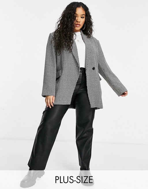 NaaNaa Plus dogtooth longline jacket in black and white