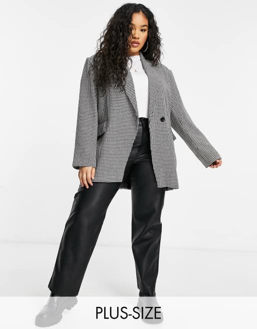 NaaNaa Plus dogtooth longline jacket in black and white ASOS