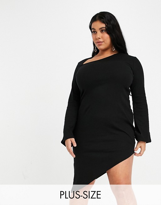 NaaNaa Plus long sleeve cut out detail bodycon dress in black