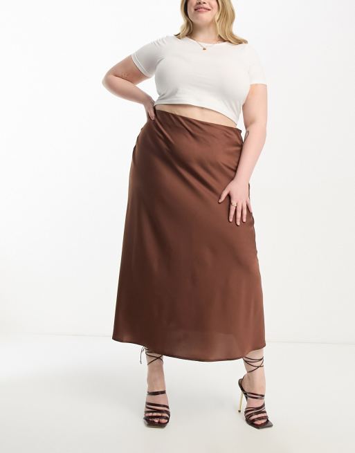 Satin midi 2025 skirt brown