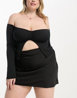 NaaNaa Plus satin bias mini skirt in black
