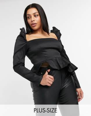 black satin peplum top