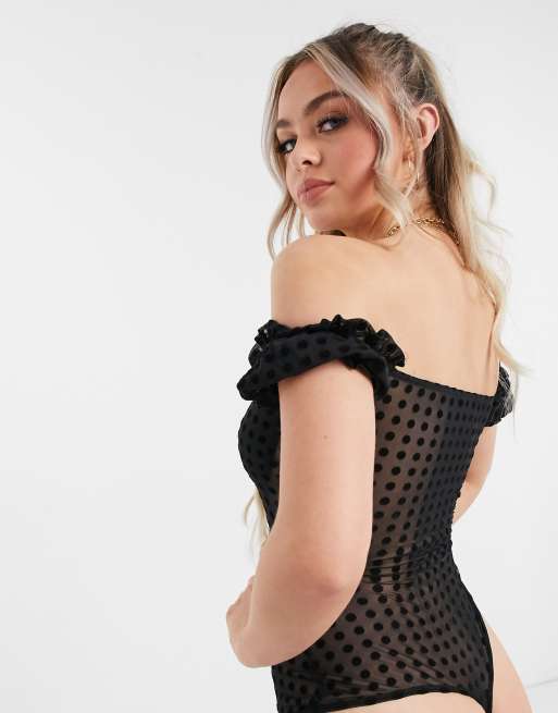 Polka dot store mesh bodysuit