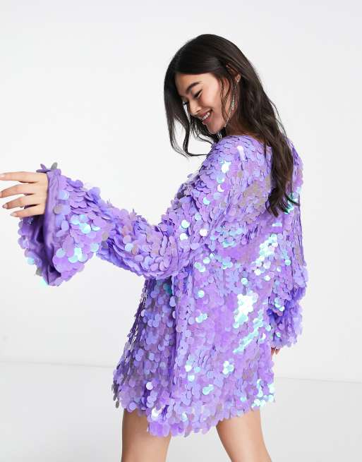 Purple sequin sale dress long sleeve