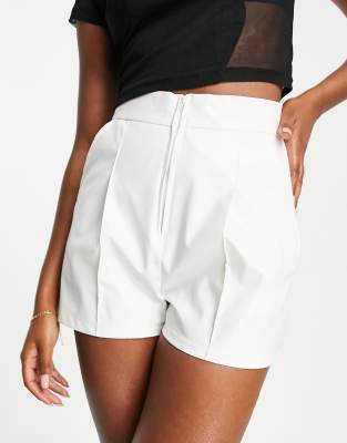 NaaNaa NaaNaa PU high waisted shorts in off white