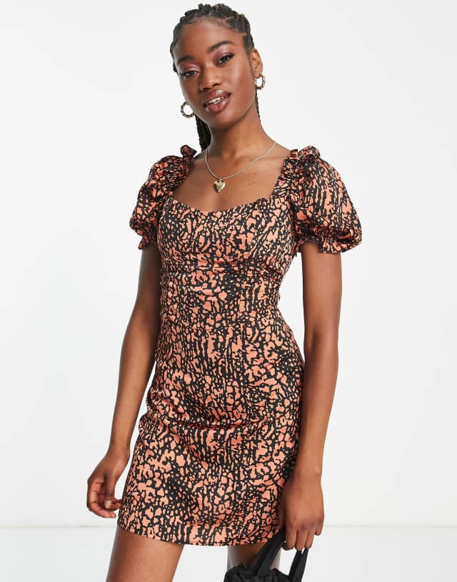 NaaNaa - puff sleeve mini dress in red print