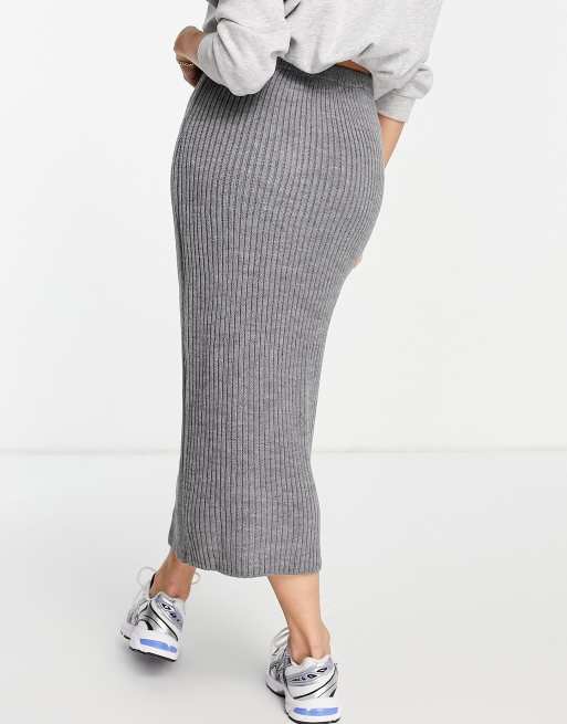 NaaNaa ribbed midi skirt in grey ASOS