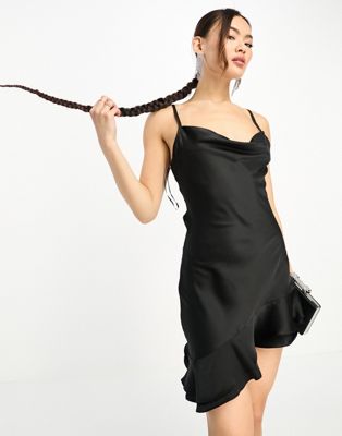 NaaNaa satin a-line mini dress in black - ASOS Price Checker