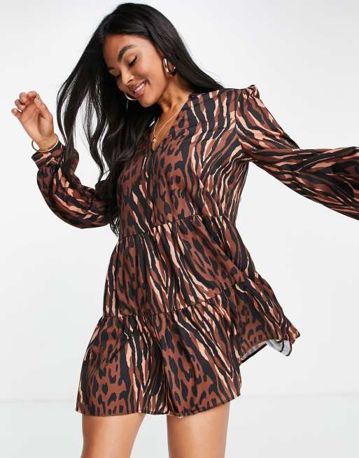 Robe De Soirée Patra - Taille 8 - Imprimé Animal Marron En Chiffon - Neuve Sans étiquettes