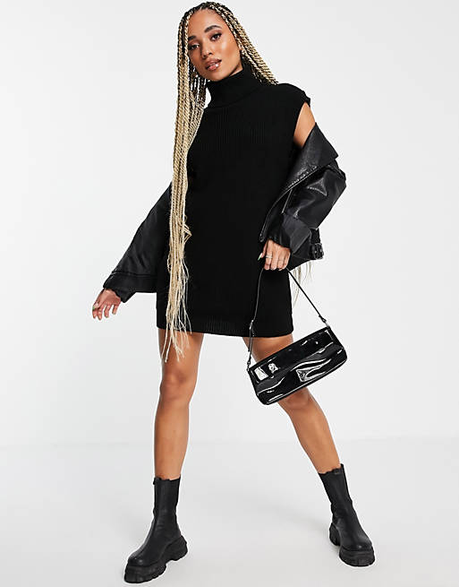 NaaNaa rollneck sleeveless knitted dress in black