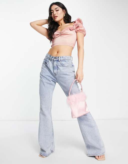 NaaNaa – Rosa crop top med hjärtformad halsringning och puffärm, 3 av 4