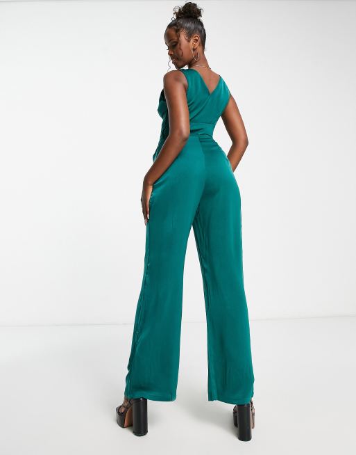 NaaNaa - Satijnen diepuitgesneden jumpsuit in smaragdgroen, 4 van 4