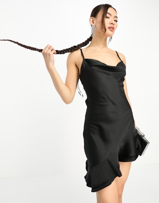 Black satin a line 2024 dress