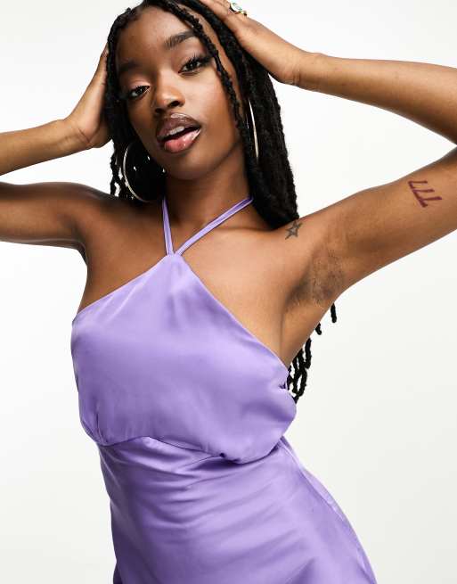 NaaNaa satin a line mini dress with halter neck in purple ASOS