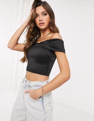 black satin bardot top