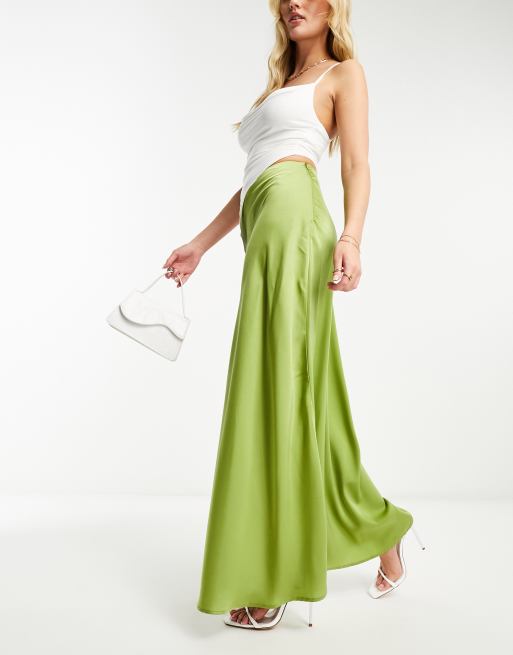 Green maxi shop skirt silk