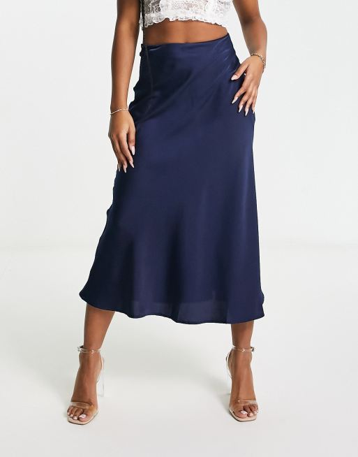 Satin bias midi skirt navy sale