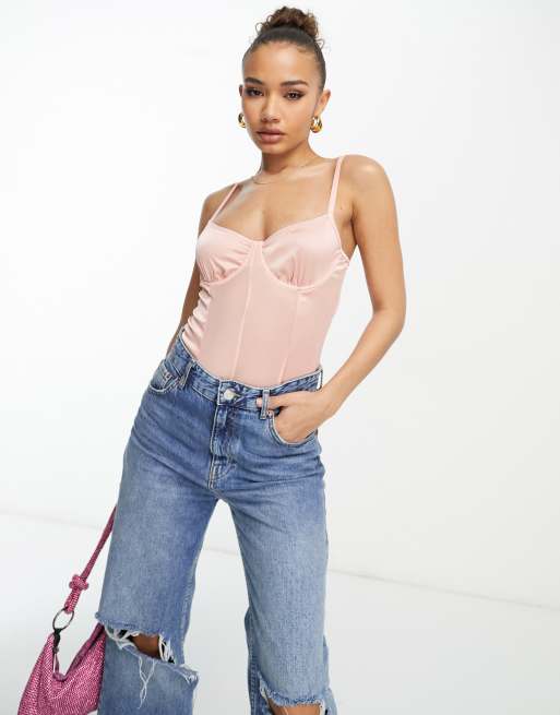 NaaNaa satin bodysuit with cup details in light pink