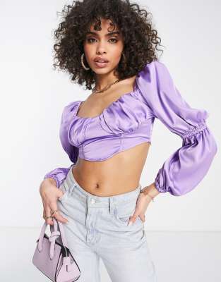 NaaNaa NaaNaa satin bustier crop top in purple