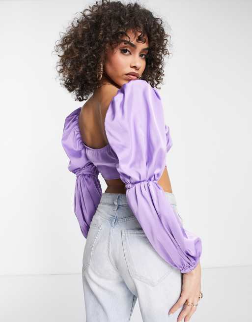 Purple satin store crop top