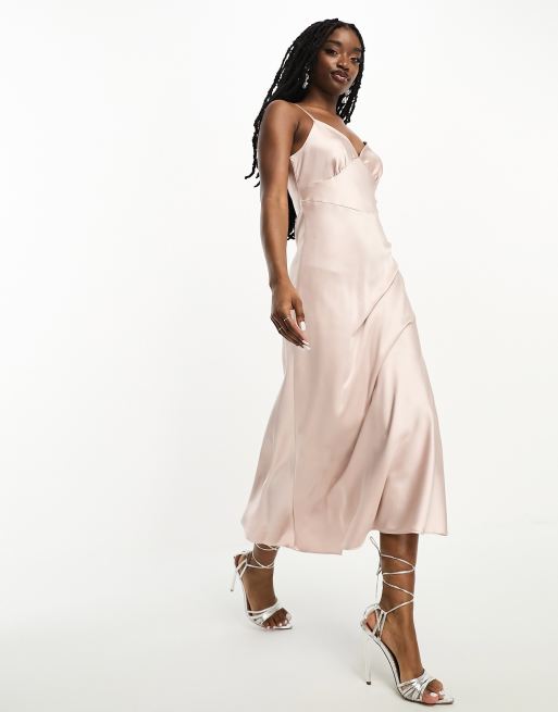 Champagne silk midi store dress