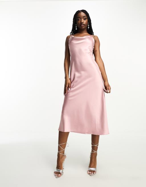 Zara pink satin outlet midi dress