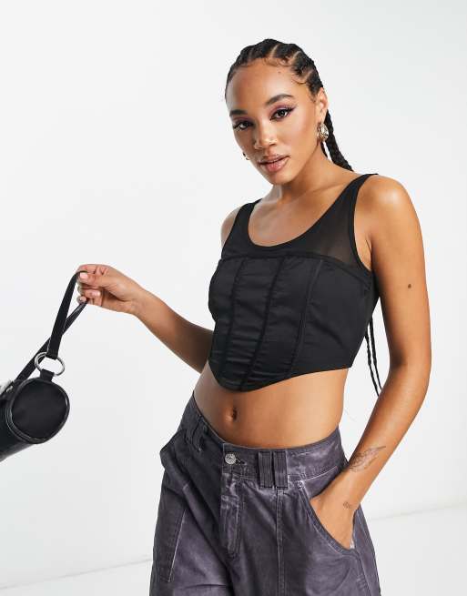 ASOS DESIGN satin corset top in black