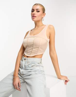 Naanaa Satin Corset Style Top In Champagne-gold