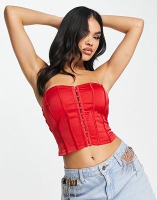 NaaNaa satin corset top with hook and eyes in red
