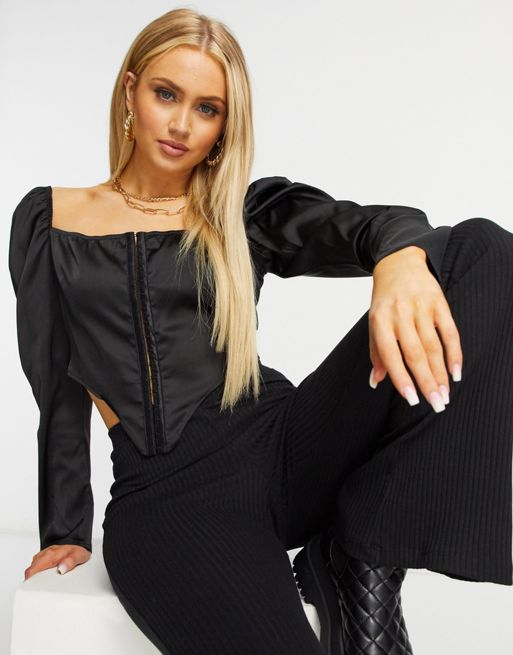 Black corset top with sleeves
