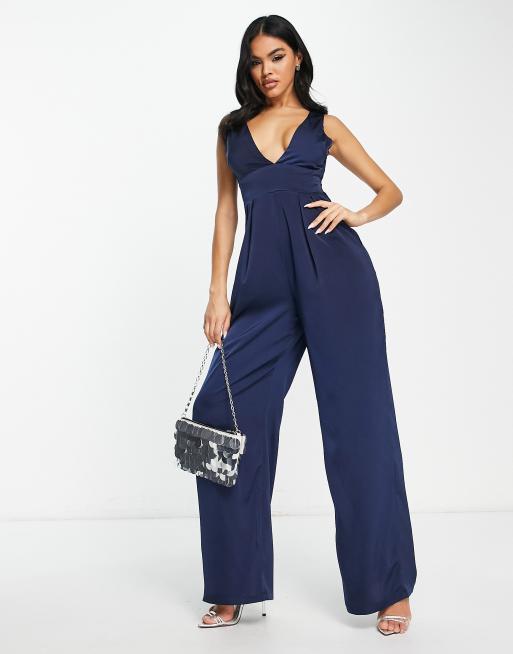 ASOS DESIGN tailored strapless bustier jumpsuit with wide leg in