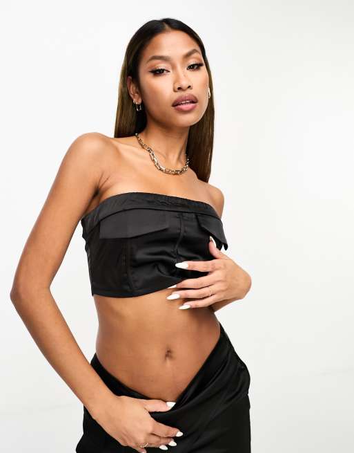 NaaNaa satin tailored bandeau top and a-line cargo mini skirt co