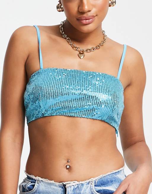 Womens Sequin Bandeau Top - Blue